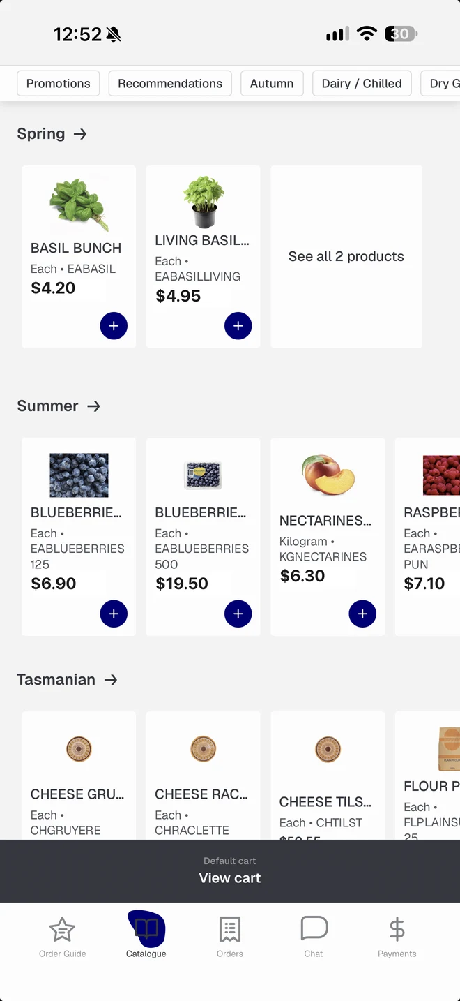 Seasonality guides — Southern Foodservice app screen